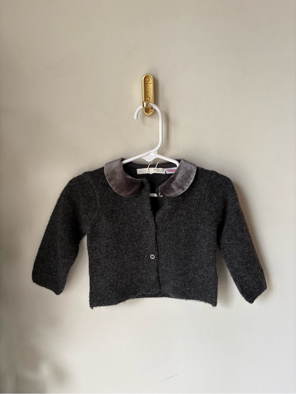 NWT ZARA Charcoal Gray Sweater Cardigan with Velvet Collar